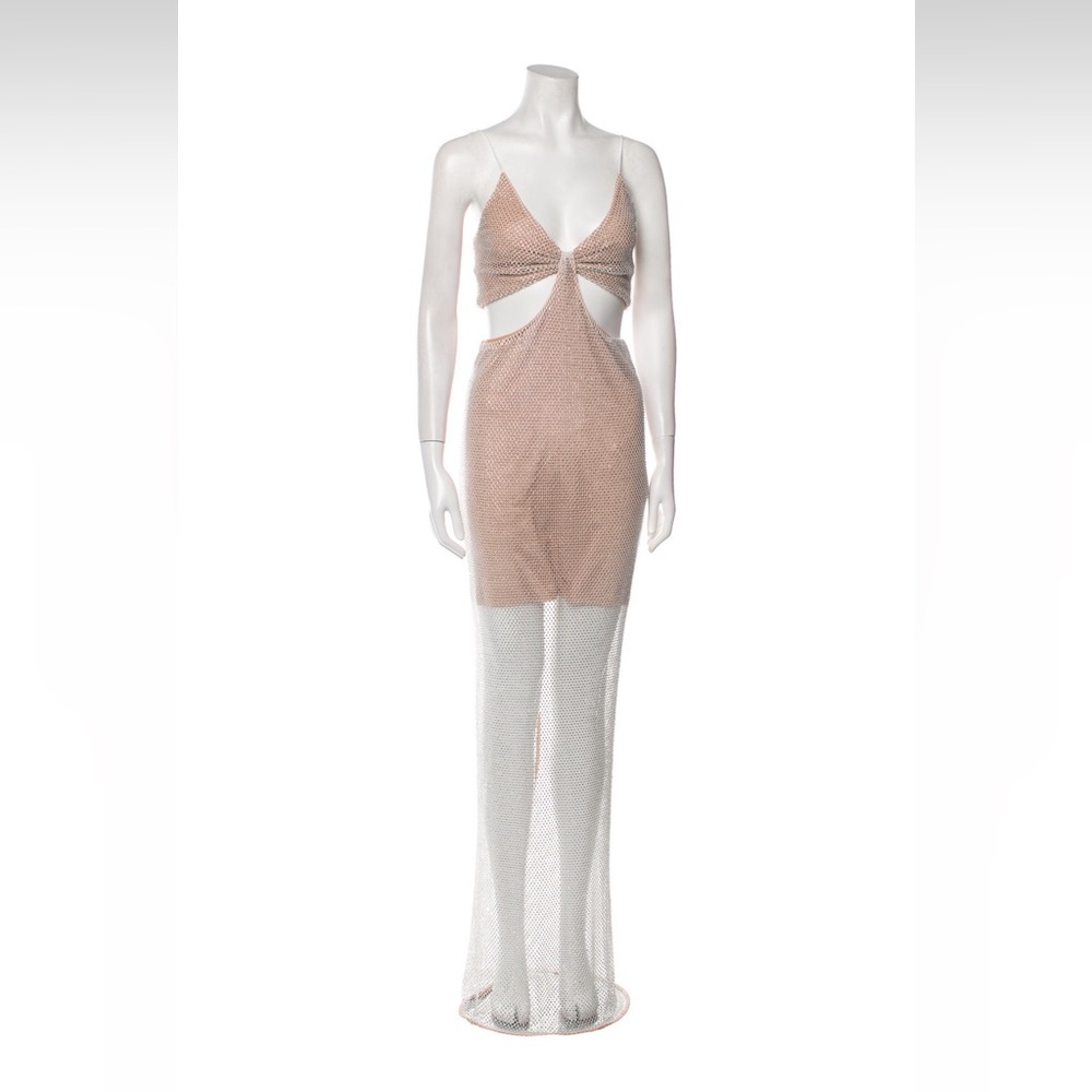 Alice and Olivia beige Havana mesh cutout dress